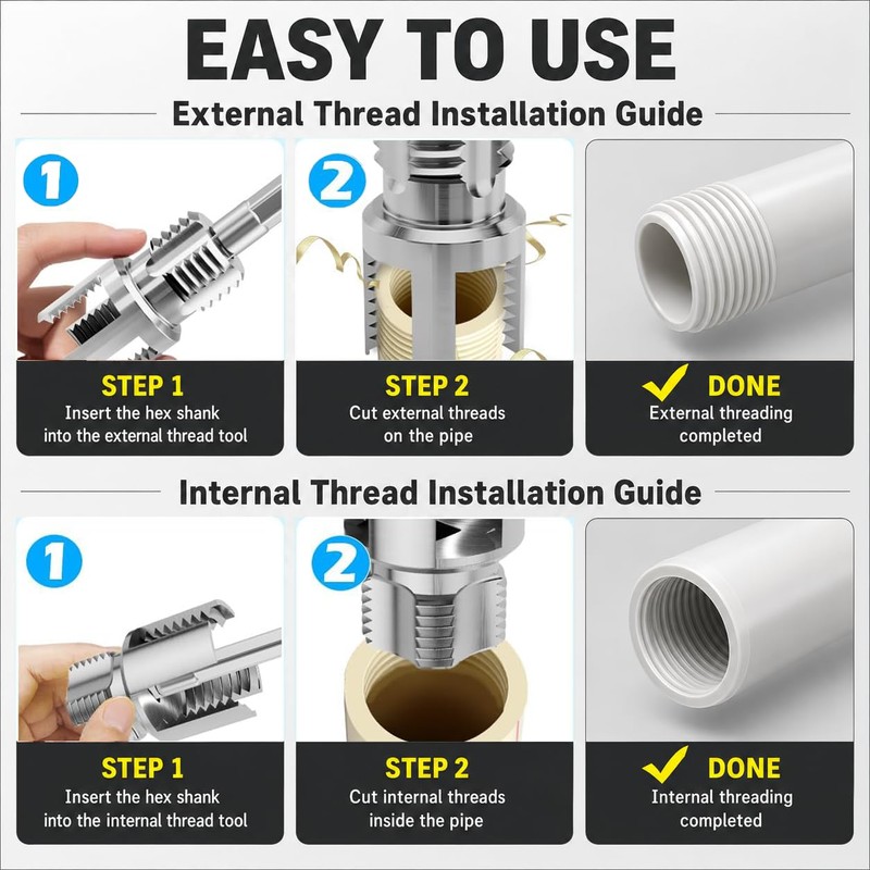 3 Pcs PVC Pipe Threader, 4-In-1 Water Pipe Threading and