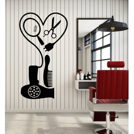 Vinyl Wall Decal Hair Salon Tools Hair Dryer Comb Scissors Mirror Stickers Mural Large Decor (g6368) Black