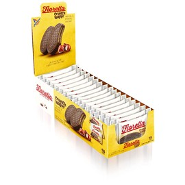 Fiorella Crunch Wafer Cookies - Delicious Chocolate Covered Crispy Thin Wafers with Layers of Hazelnut Cream Filling, Individually Wrapped, Perfect for Snacks, (Pack of 18)
