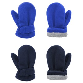 2 Pairs Toddler Mittens Unisex Lined Fleece Gloves Winter Warm kids Mitten for Baby Boys and Girls Navy&Blue