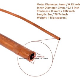 Uadme Copper Tube 2M, OD 4mm x ID 3mm Soft Copper Pipe for Generators, Busbar, Cable, Switchgear, Air Conditioner, Refrigerator and Other Electrical Equipment