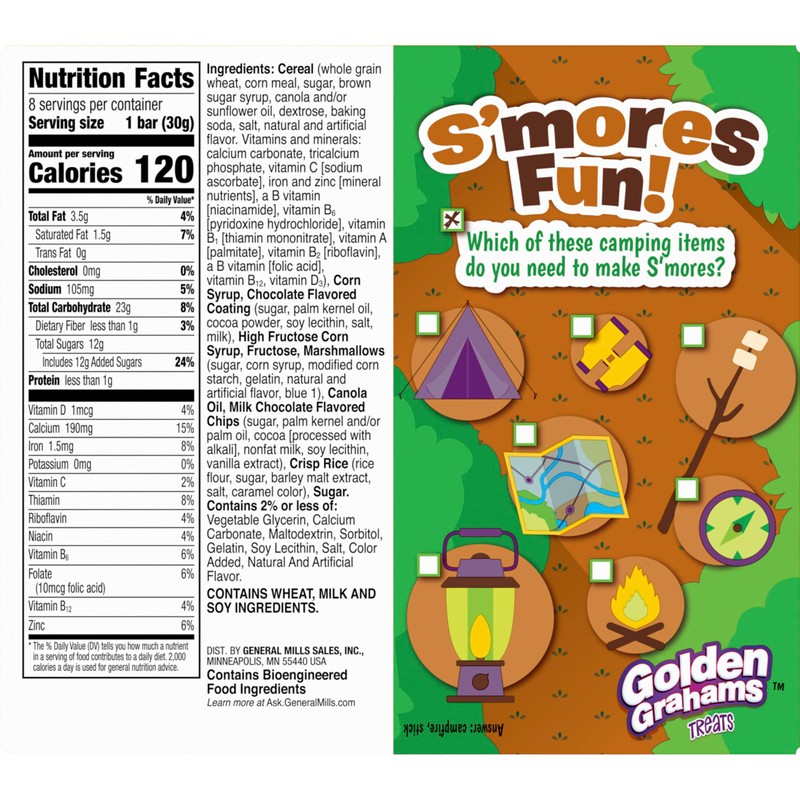 Golden Grahams Breakfast Cereal Treat Bars, S'mores, Snack Bars, 8