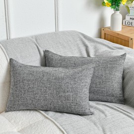 DWCN Linen Texture Scandinavian Stylish Solid Color Soft Touch Sofa Back Decorative Pillow Cover Four Seasons Set of 2 (Gray, 11.8 x 19.7 inches (30 x 50 cm)