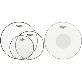 Remo Ambassador Clear 3-piece Tom Pack - 10/12/16 inch + Remo Emperor X Coated Drumhead - 14 inch - with Black Dot Value