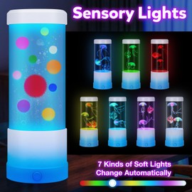 Sensory Toys for Autism, 3 in 1 Sensory Lights with 7 Color, Night Light for Kids, Autism Sensory Equipment,Jellyfish Lamp Birthday Christmas Gifts for Boys Girls Age 5 6 7 8 9 10
