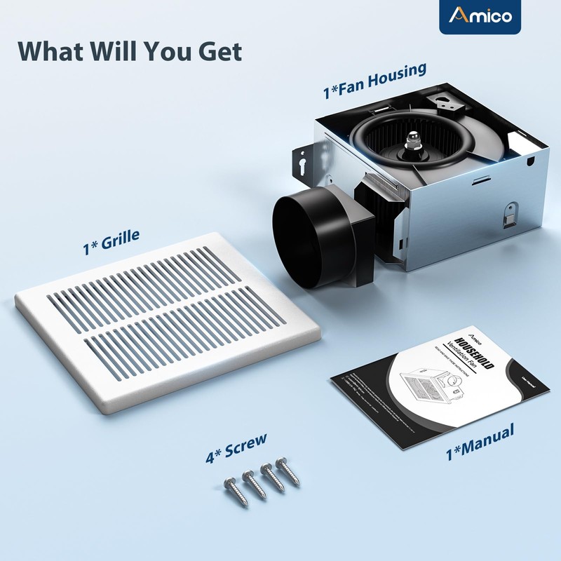 Amico Bathroom Exhaust Fan, 1.0 Sones, 80 CFM, Low Noise,
