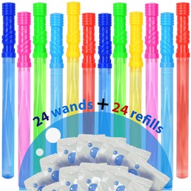 GIFTEXPRESS 14.6" Big Bubble Wands & Solution - 24pk Bulk Bubble Makers with 24pk Non-Toxic Bubble Refills - Kids Birthday Party Favor Toys, Bubble Fun for Summer BBQ, Pool, Beach, Outdoor Parties