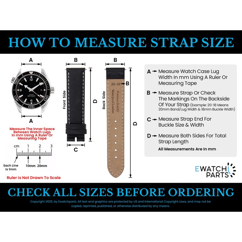 Ewatchparts 18-24mm Genuine Leather Watch Band Strap Smooth With Deployment