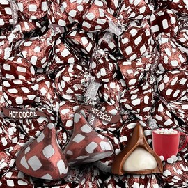 Hershys Kisses Bulk Candys, Milk Chocolate With Marshmallow Flavored Creme Candy, Hot Cocoa Candy, Bulk Bag, Romantic Gift, Individually Wrapped In Brown And White Foil (Hot Cocoa, 2 Pound)