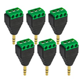 bociloy 6PCS 3 Pole 3.5mm Audio Jack to Screw Terminal Block Adapter, Solderless 1/8" Stereo Male to 3-Pin Female Screw Terminal Adapter Connector for Speaker Wire Connection