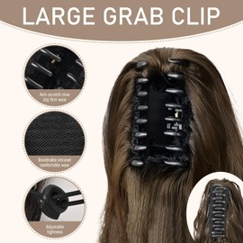 FREEORR Claw Clip Ponytail Hair Extension, 14”Ponytail Clip in Claw Hair Extension, Long Curly Claws Clips in Pony Tail Extensions for Women, Natural Hairpiece-Black, Medium Chestnut Brown Mix