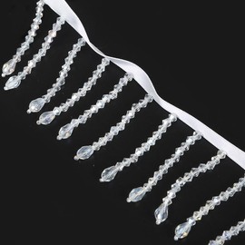 2 Yard Rhinestone Ribbon Tassel Irregular Rhinestone Fringe Belt Rhinestone Tassel Crystal Beaded Fringe Trim Sewing Beaded Fringe for Curtain Lampshades and DIY Clothing Wedding Decoration (White)