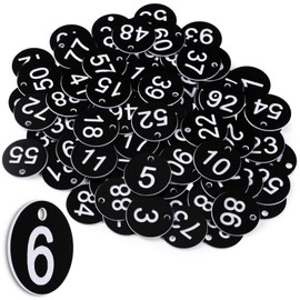 Tenare Pack of 100 Black Round Number Plates 1-100 Numbered Tags ID Number Plates Made of Plastic Small Waterproof Number Tags with Hole for Wardrobe Hotel without Key Rings