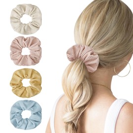Yonchic 4-Piece Corduroy Hair Scrunchies for Women & Girls, Big Cotton Hair Ties Elastic Ponytail Holders No Crease No Damage Hair Accessories for All Hair Types (Multi-color)