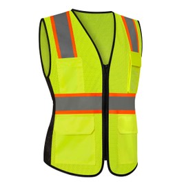 LIZMOF Construction Vest for Women, High Visibility Reflective Vest, Neon Hi Vis Safety Vest with Pockets and Zipper, Durable, ANSI Compliant, Yellow, M