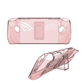 Clear Case Compatible with ASUS ROG Ally Handheld Protective Case Grip Anti-Collision Accessories with Foldable Stand for Ally Gamepad (Transparent and Pink)