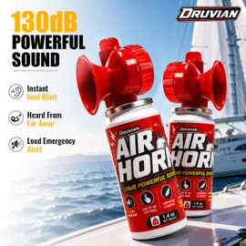 Druvian Air Horn, 130dB Loud Emergency Horn, Portable Safety Signal Horn, Marine Air Horn for Boating Sporting Events Camping Hiking Outdoor Alert, Red 1.4oz