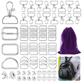 Mardatt 100 PCS 3 Colors Hardware Buckles Kit including D-Ring, Triangle Slide Square Rings Magnetic Snap Swivel Clasp Hooks, Silver, 1 inch/25mm