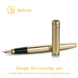 BEILUNER Gold Fountain Pen,Stunning Luxury Pens with 24K Gold Finish, Gorgeous 24K Gilded Nib(Medium), Ink Converter,Fancy Pen Gift for Men&Women-Elegant, Office, Professional, Reliable, Nice Design