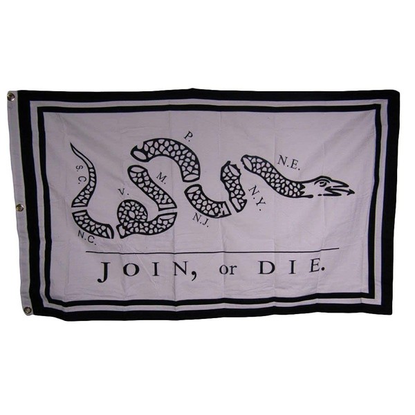 "Flags & Signs" 3x5 Embroidered Sewn Join Or Die B/W