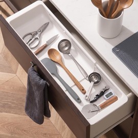 Deep Drawer Organizer, Adjustable Drawer Organizer, Suitable for Kitchens, Cosmetics, Daily Necessities, Barbecue Tools, Durable Plastic Material, Sliding Design, Convenient Storage.(Large* 2)