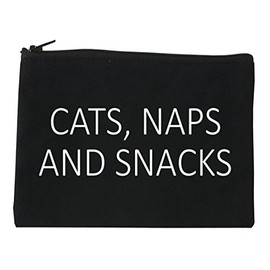Cats Naps And Snacks Cat Lover Cosmetic Makeup Bag Black Medium