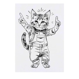 ' Cat Wearing Overalls' Temporary Tattoo - Water Resistant, Skin-Safe, Non-Toxic Transfer (TO00073197)