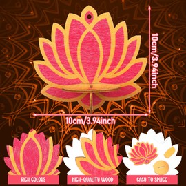 Yalikop 12 Pack Diwali Decoration 4 x 4 Inch Jharokha Lotus Design Wooden Candle Holder Tea Light Diya Holder Traditional Lotus Box Decor for Deepavali Decoration Festive Wall Decor DIY Craft