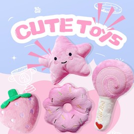 MOSYZEO Small Dog Toys, Squeaky Dog Toy for Small Dogs- Pink Cute Puppy Toys, 4 Packs Pet Chew Toys for Fun, Interactive Dog Plush Toys for Puppies, Dog Squeak Toys