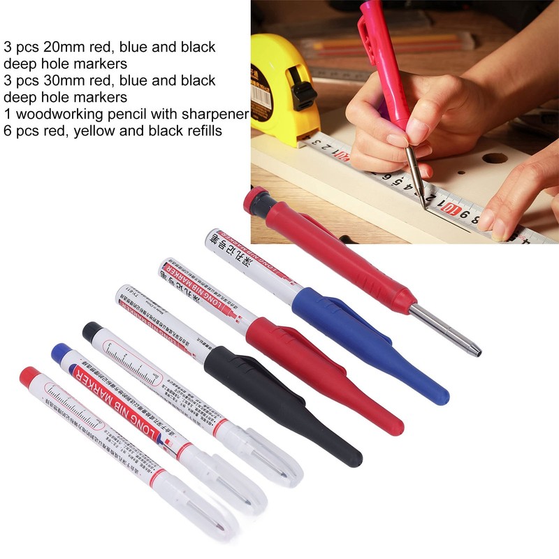 Carpenter Pencil Marker Set Multifunctional 6 Long Nib Deep Hole