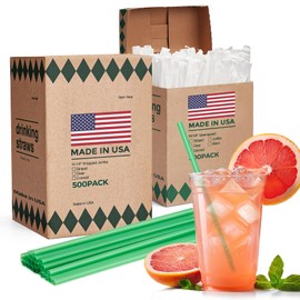 Glotoch Express 1000 PCS Individually Wrapped Green Plastic Straws, 10.25'' Long, 0.24'' Diameter Disposable Drinking Straws for Every Occasion, Party, Made in USA