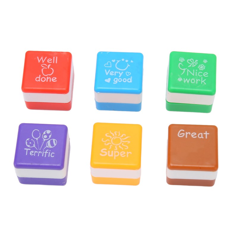 24PCS Teacher Stamps Reusable English Homework Encouraging Grading Stamp for