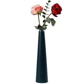 Black Tall Conic Ceramic Flower Vase Decorative Floral Vase Taper Vase Table Top Small Narrow Neck Vases for Home Wedding Table Bedroom Living Room Office Desk(Flowers not included)