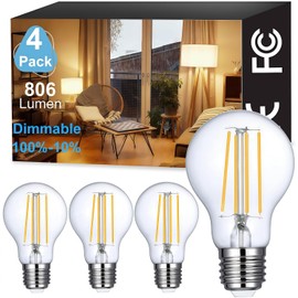 Vinaco A19 LED Edison Bulb Dimmable 8W 120V 2700K Warm White for Chandelier