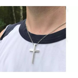 Fashion Jewelry large STEEL CROSS CRUCIFIX pendant charm German Silver 22" Necklace Chain Men