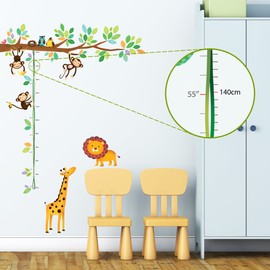 DECOWALL DW-1402 3 Monkey Branch Tree Height Chart Forest Animals Wall Sticker Wall Sticker Wall Decoration for Living Room Bedroom Children's Room