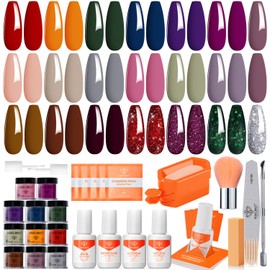 modelones Modelones Dip Powder Nail Kit Starter, 20 Colors Purple Pink Orange Blue Dipping Powder Liquid Set Base&Top Activator for French Nail Art Salon DIY Kit
