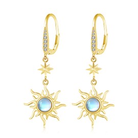 MEDWISE Moonstone/Opal Earrings Women 925 Sterling Silver Star Earrings Sun Moonstone Drop Earrings Gold Ectagonal Star Hanging Earrings Moonstone Jewellery for Women Ladies Girlfriend Lovers,