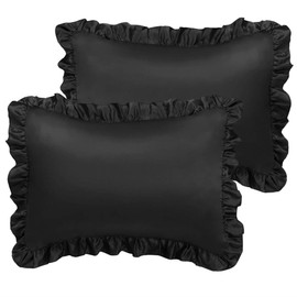 PiccoCasa Satin Pillow Cases for Hair and Skin, 2-Pack-Ruffled Pillow Shams Oxford Pillowcases Covers with Envelope Closure Black Queen (20x30inch + 3inch Hem)