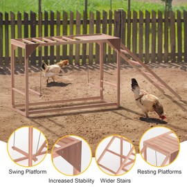 Chicken Activity Play, Multiple Chicken Perches with Swing Toy, Wooden Chicken Coop Accessory with Ladder & Platforms Outdoor Birds Toy for Entertainment Backyard Poultry (C)