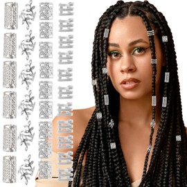 40pcs Silver Hair Cuffs for Braids, Silver Hair Jewelry, Jewelry for Hair Dreadlocks, Adjustable Hair Rings Braid Clips, Braid Jewelry Hair Braid Accessories Hair Cuffs for Men Women Girls （4 styles ）