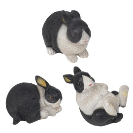 Cynkeyee Easter Decor Bunny Figurines - Set of 3 Resin Bunnies Decorations Black and White Figurine Indoor Coffee Table Shelf Decor Small 2.5x2x3 Inch