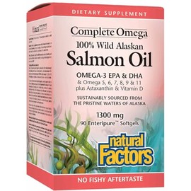 Natural Factors 100% Wild Alaskan Salmon Oil 1300 mg – 90 Softgels con Omega Completo de Ácidos Grasos Esenciales EPA & DHA