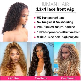 ManeMajesty 18 Inch Kinky Curly Lace Front Wigs Human Hair Afro Curly Wigs 13x4 HD 360°Full Lace Transparent Lace Frontal Wig Pre Plucked 12A Brazilian Glueless Wig for Black Women Natural Color