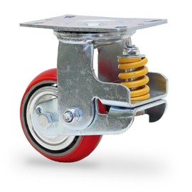 Heavy Duty Shock Absorbing Caster Wheel Spring-Loaded Caster Industrial Grade Polyurethane, Wear Resistant 5" Caster Wheels, Fixed, Swivel, Brake Types, Shock Absorbing Design (5" Swivel)