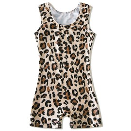 uideazone Leotards for Big Girls Dance Gymnastics Apparel Quick Dry Leopard Printed Kids Unitards Biketards Gym Outfits