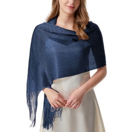 heekpek Women Sparkling Shawls and Wraps Silver Shawl Metallic Scarf for Bridal Bridesmaid Wedding Evening Party Formal Ball, Navy Blue