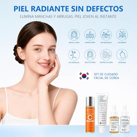 WEUD Skin Care Coreano 4 En 1 Kit, con 1 Crema Hidratante Niacinamida + 1 Tonico Hidratante 5X Vitamina C Activa + 1 Serum Centella Asiatica + 1 Serum Péptidos Propóleo, para Todo Tipo de Piel