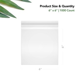 Seal Fresh Self Sealing Cellophane Bags - 6" x 6" (1000 Count) - Clear Plastic Resealable Cello Bag - Cellophane Treat Bags, Cookie Bags for Packaging, Candy bags, Cello Bags, Pastry Bags