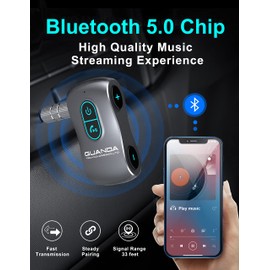 Bluetooth 5.0 Receiver for Car, Noise Cancelling Bluetooth AUX Adapter, Bluetooth Music Receiver for Car Stereo/PC/TV/Home Stereo/Wired Headphones/Speaker W Micro SD Card Slot S Hands-Free Calls